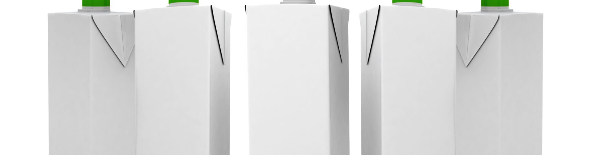 three blank tetra-brick packaging isolated on white background